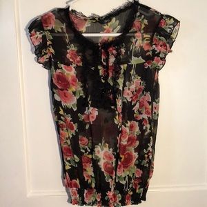 Ruffle sheer floral blouse